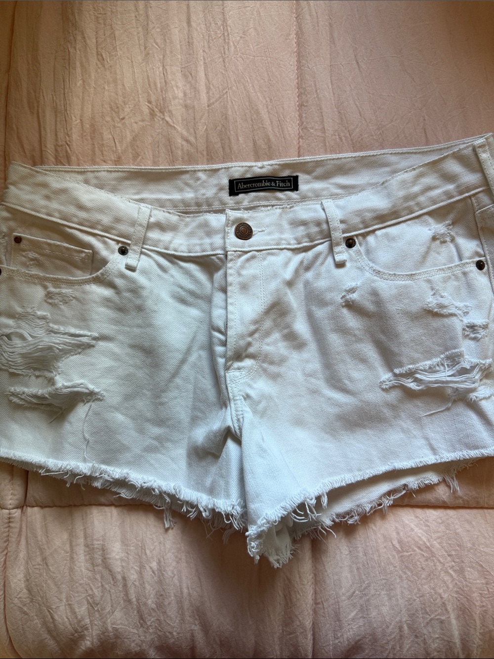 Abercrombie & Fitch White Distressed Frayed Denim Cutoff Shorts